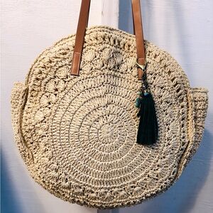 H&M straw handbag with suede tassel charm